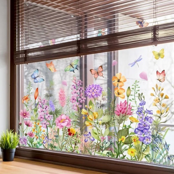 Pegatina de ventana floral vibrante | FLORASTIK
